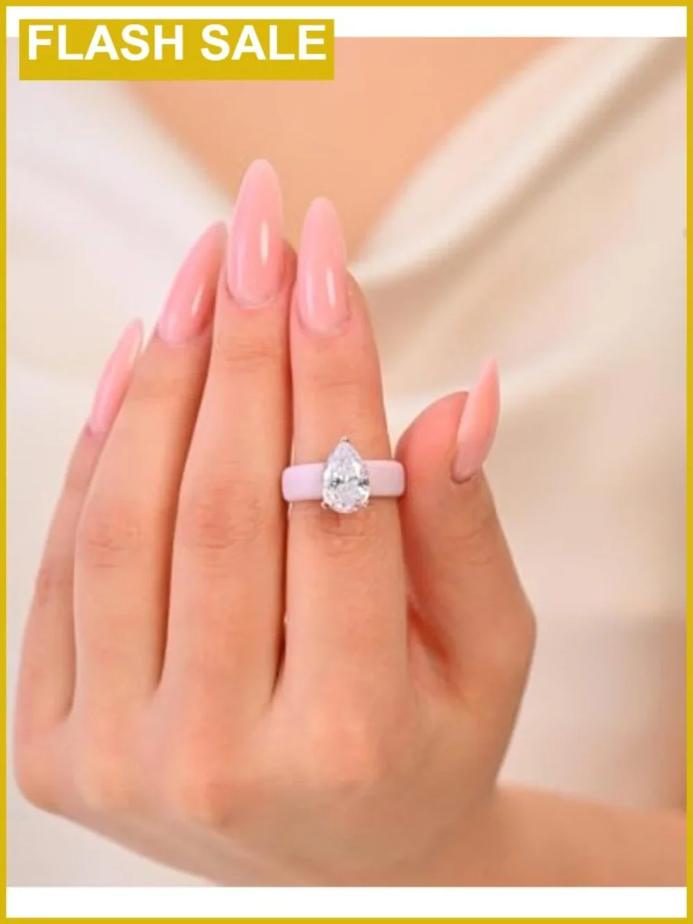 Rinfit Silicone Ring Pear Cut CZ Brass Prong Wedding Engagement